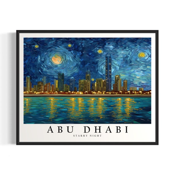 Abu Dhabi Starry Night Art Print Van Gogh Abu Dhabi Poster Wall Art Original Abu Dhabi Painting Decor