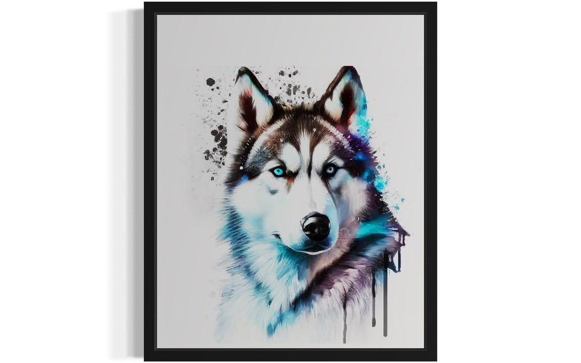 Siberian Husky Blue Eyes Watercolor Portrait Snow Dog Art Poster