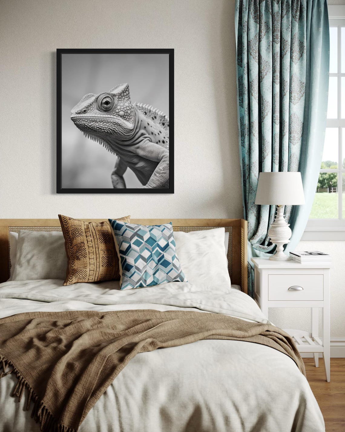 Chameleon Close Up Portrait In Black And White Photo Style Poster - Image 4