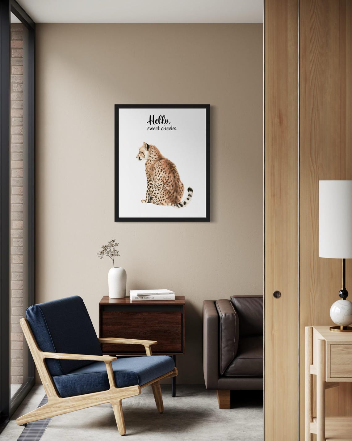 Cheetah Sitting Back View Hello Sweet Cheeks Funny Bathroom Poster - Image 2