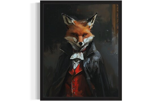 Dapper Red Fox Vampire In Black Cape Halloween Portrait Poster
