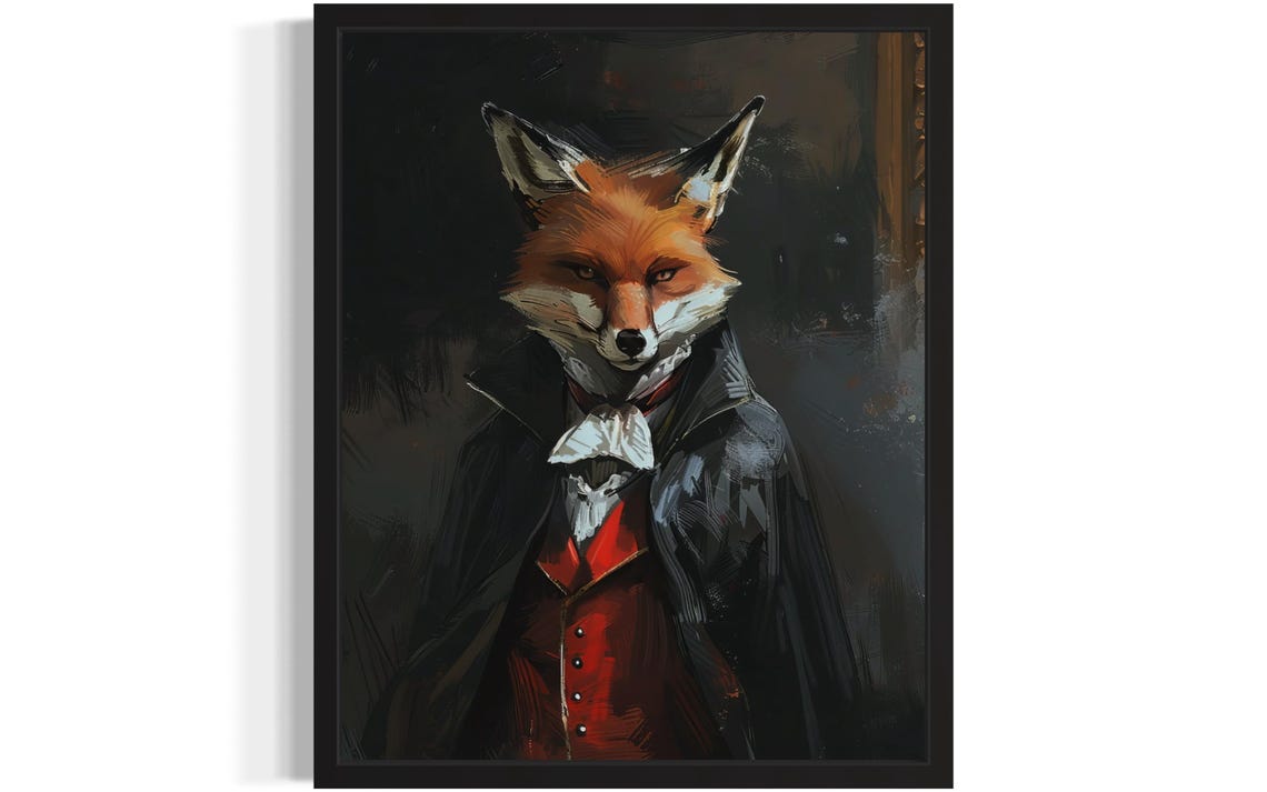 Dapper Red Fox Vampire In Black Cape Halloween Portrait Poster