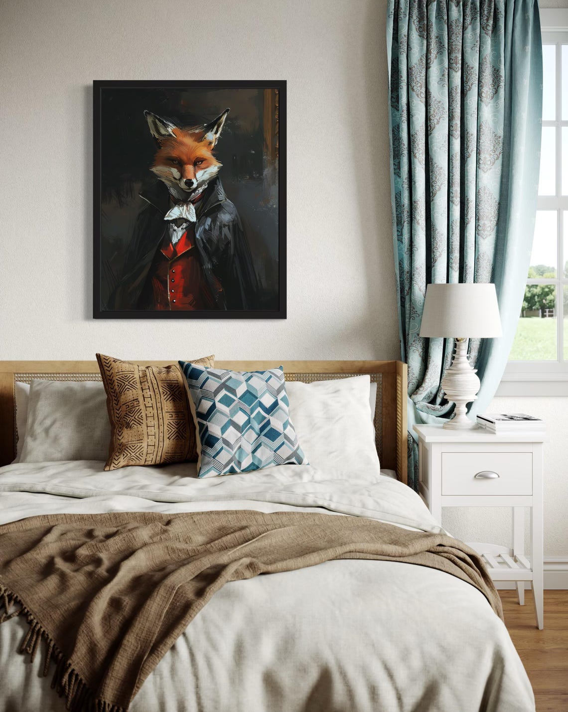 Dapper Red Fox Vampire In Black Cape Halloween Portrait Poster - Image 4