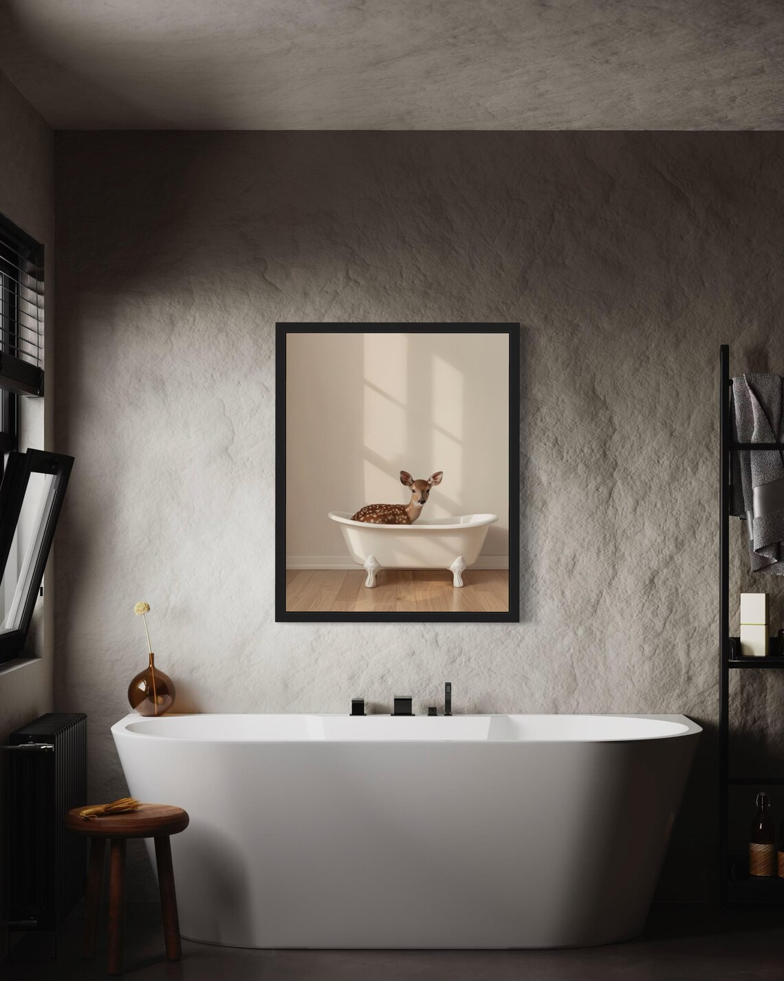 Delicate Spotted Fawn Resting In Sunlit Vintage Clawfoot Tub Poster - Image 3
