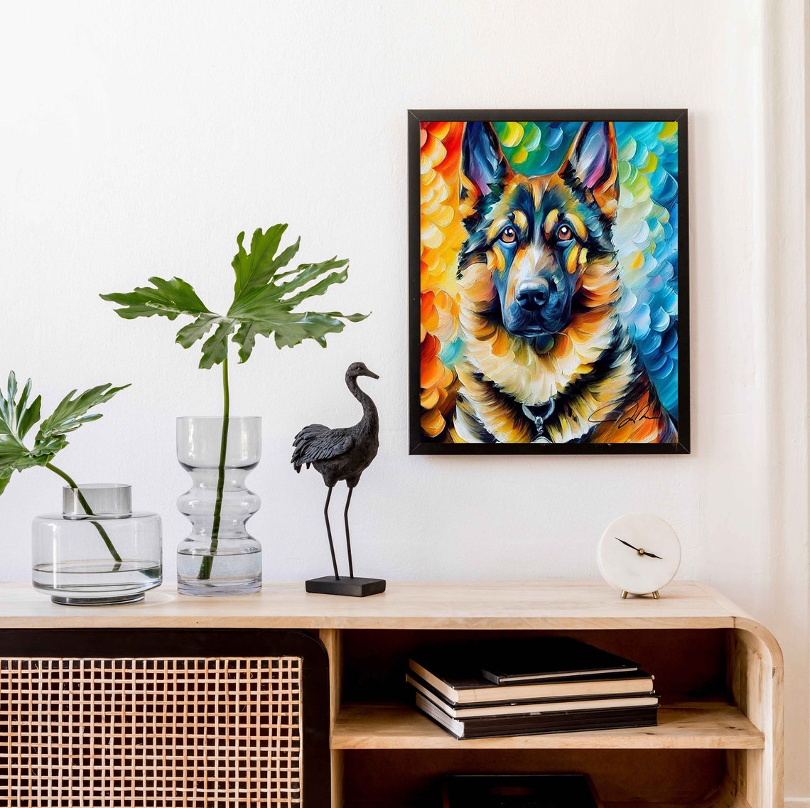 German Shepherd Dog Colorful Abstract Oil Portrait Art Poster - Image 2