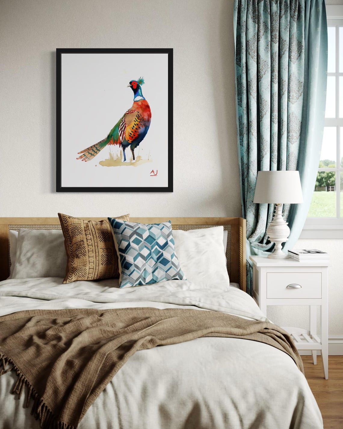 Ring-Necked Pheasant Standing Tall Colorful Watercolor Bird Art Poster - Image 4