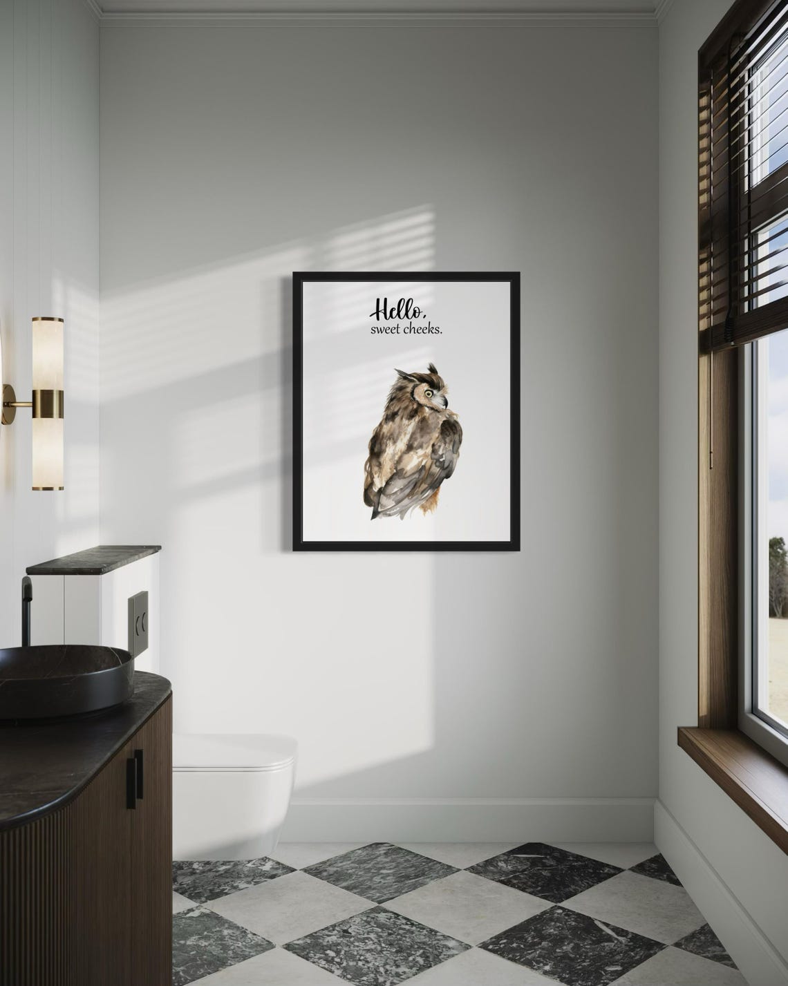 Hello Sweet Cheeks Brown Owl From Behind Bathroom Humor Poster - Image 4