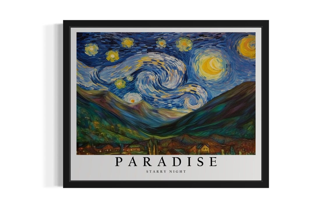 Paradise Nevada Starry Night Mountain Valley Town Lights Art Poster