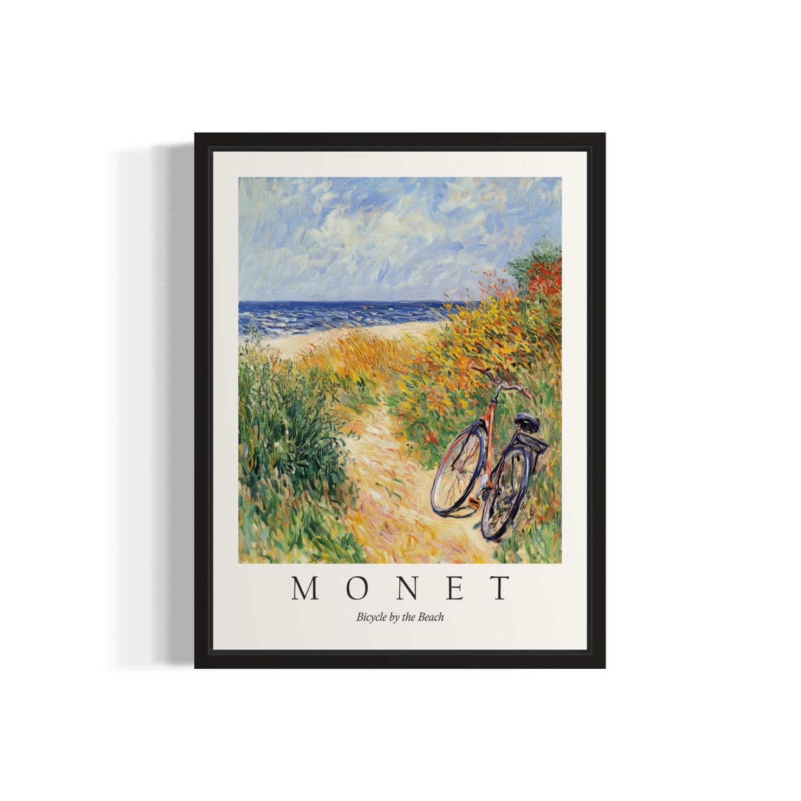Bicycle by the Beach Coastal Path Ocean Monet Style Art Poster