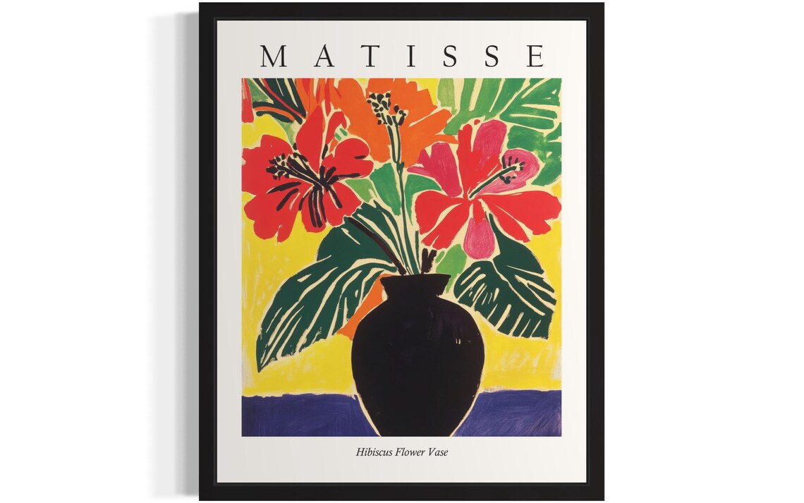 Matisse Style Hibiscus Flower Vase Tropical Fauvist Still Life Poster
