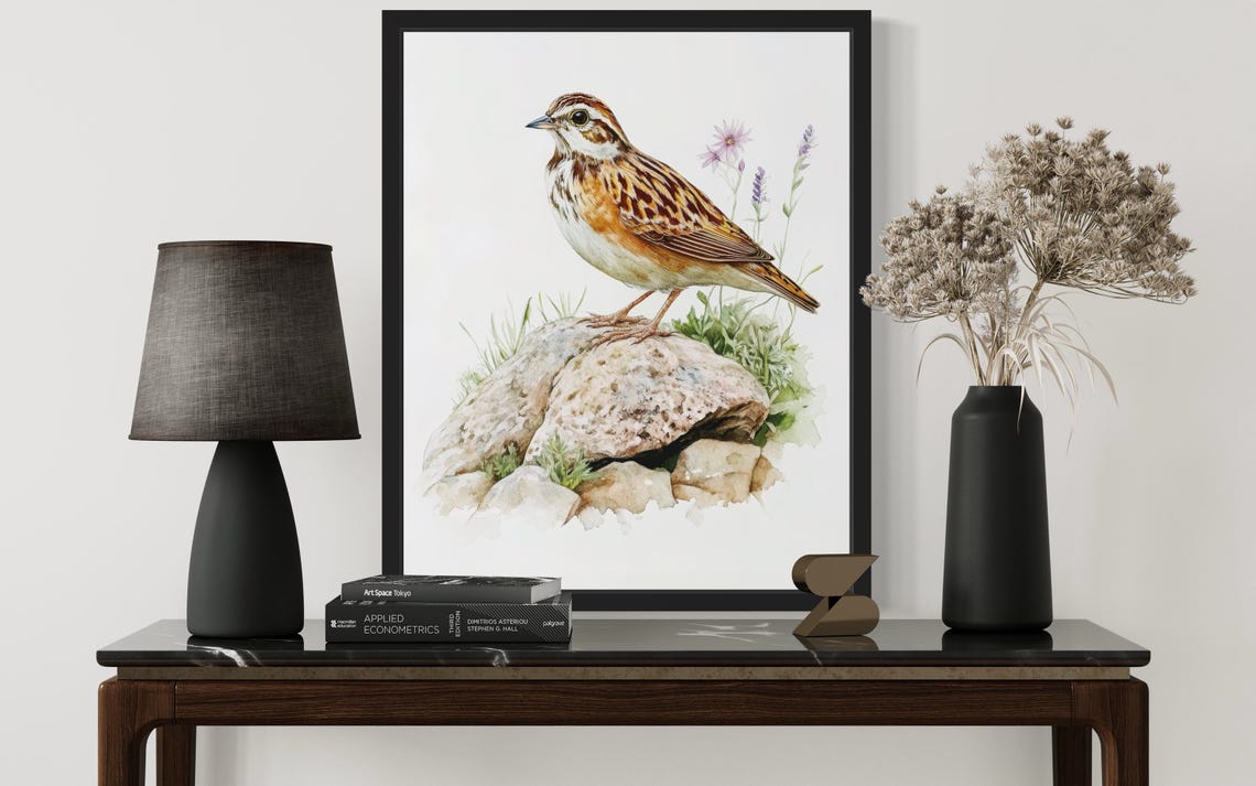 Bobwhite Quail on Rocks with Lavender Watercolor Bird Poster - Image 2