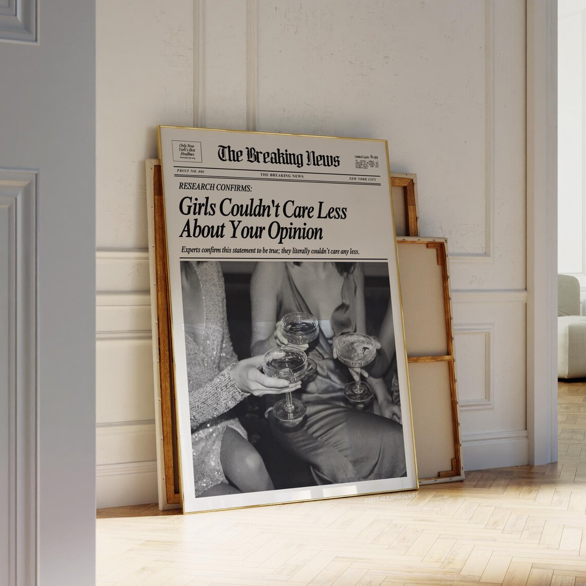 Newspaper Poster, Black and White Retro Wall Art