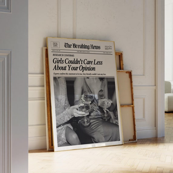 Newspaper Poster, Black and White Retro Wall Art