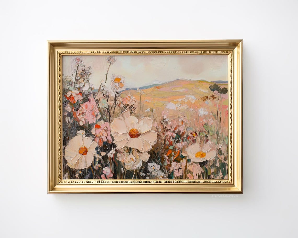 Blush Pink Wildflower Field Soft Impressionist Meadow Poster
