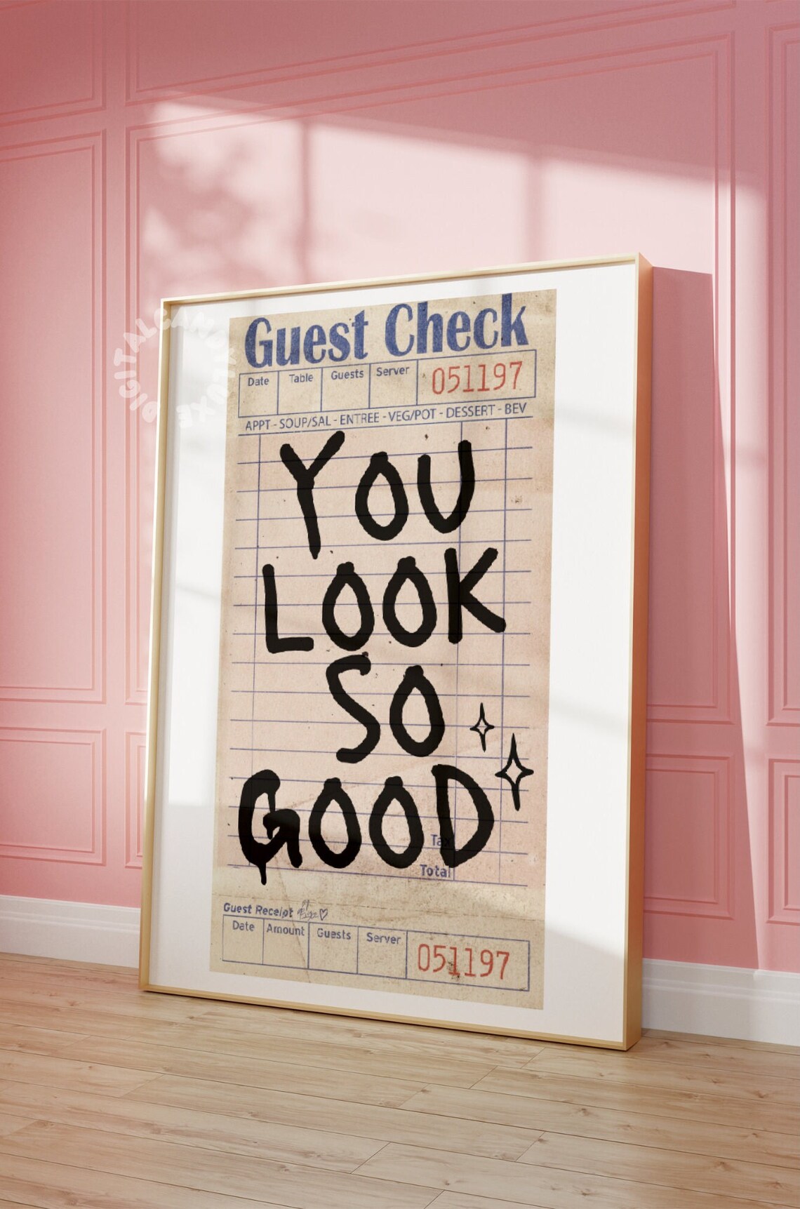Guest Check Retro Wall Art Poster, Black