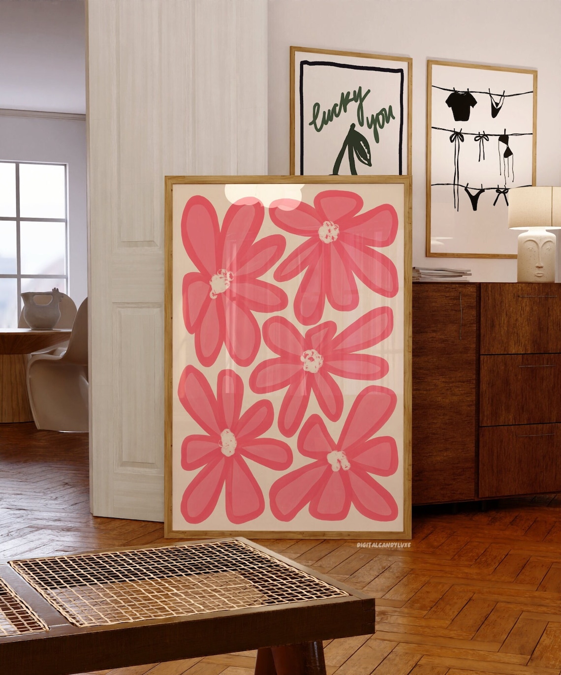 Pink Floral Aesthetic Poster, Girly Bedroom Decor