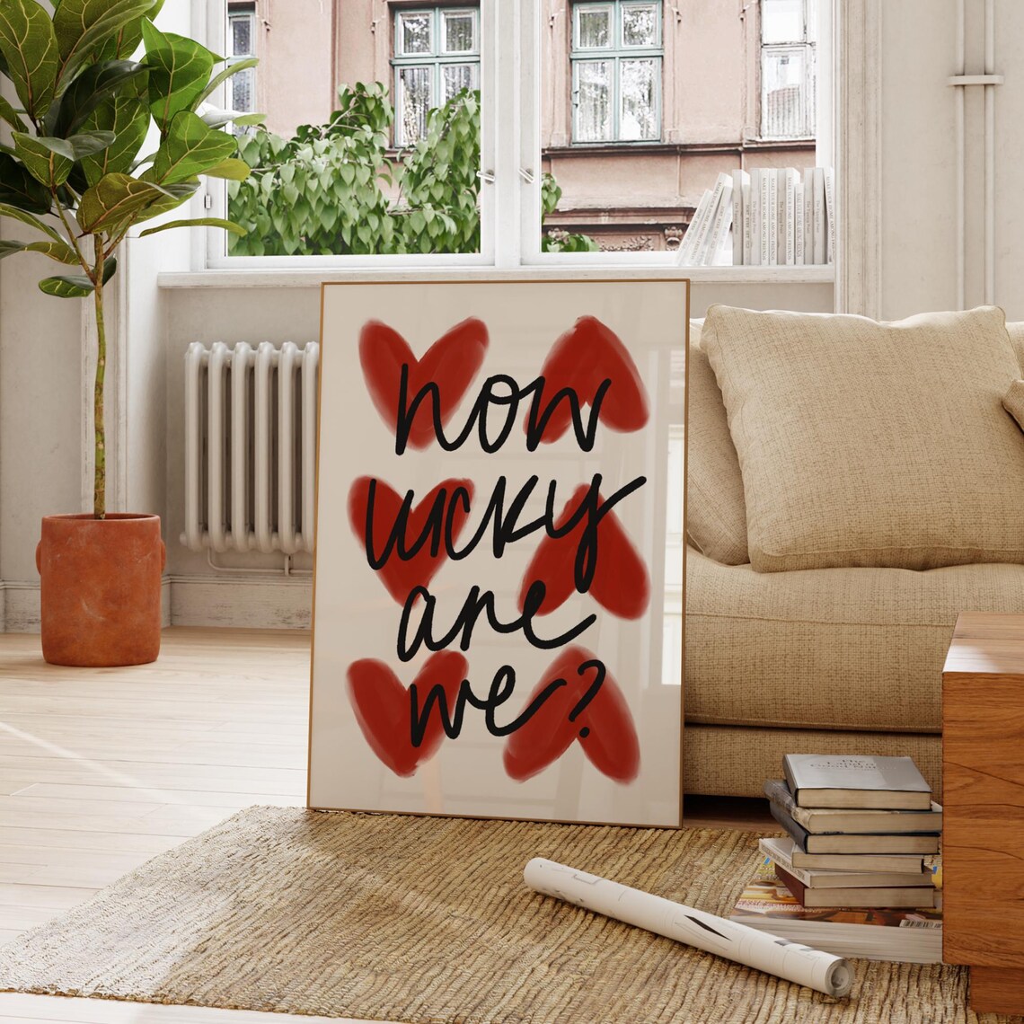 How Lucky Are We Red Hearts Poster, Bedroom Decor - Image 2