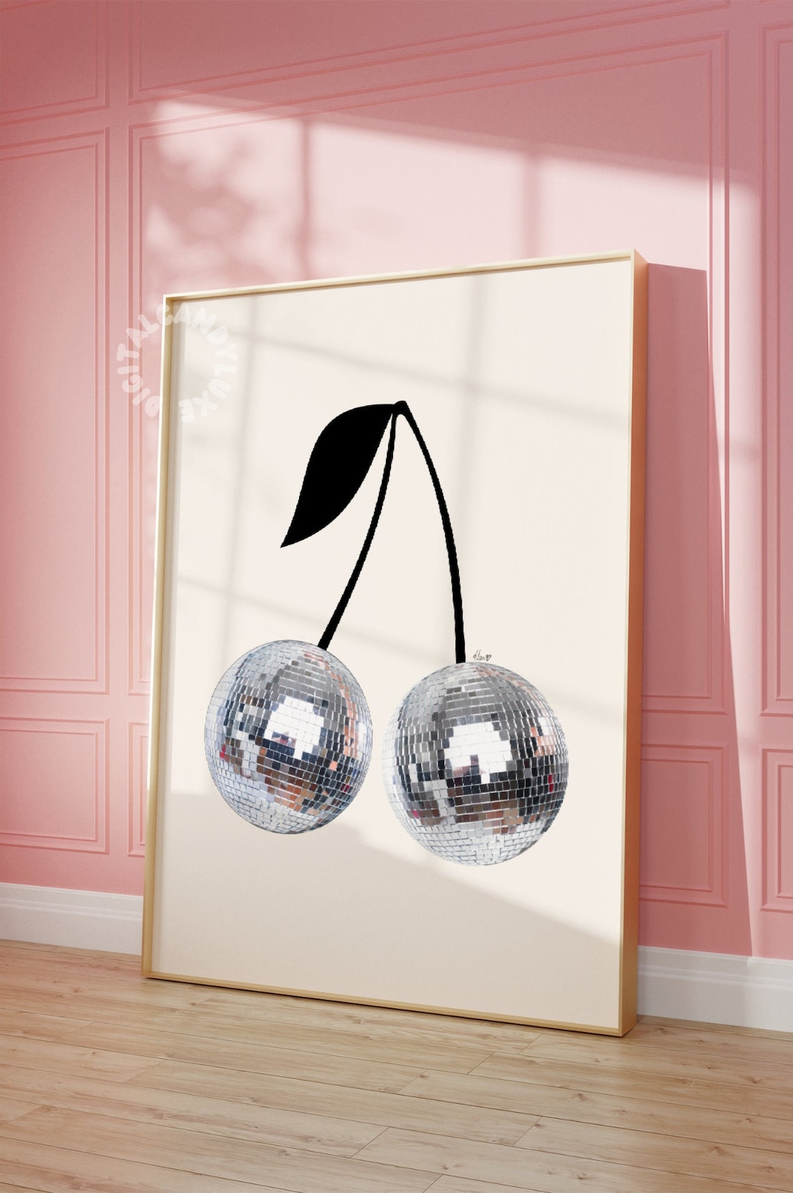 Disco Ball and Cherry Preppy Retro Art Print