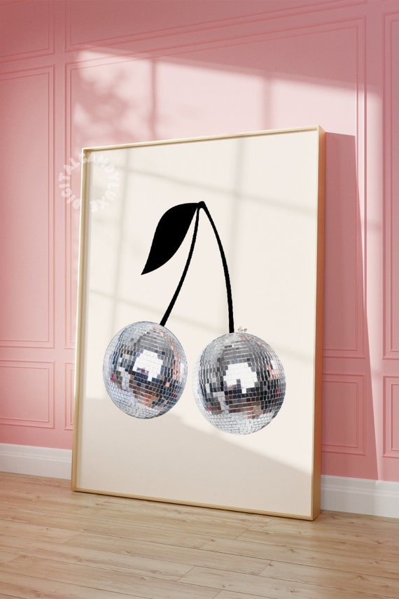 Disco Ball and Cherry Preppy Retro Art Print