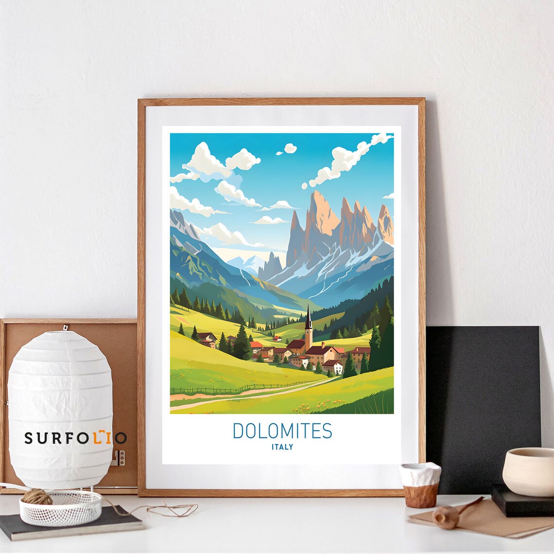 Dolomites Italy Travel Poster, Alpine Mountains