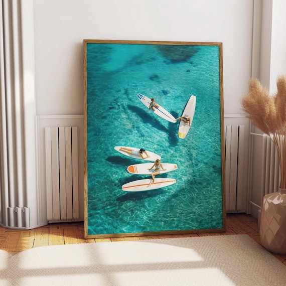 Paddleboard Summer Beach Print, Coastal Ocean View