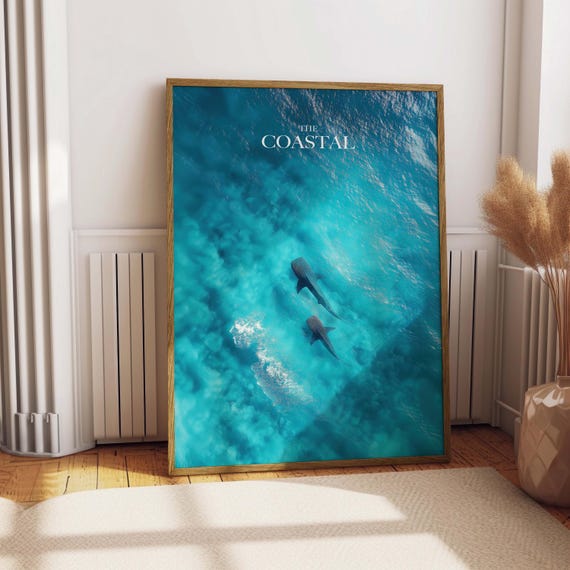Whale Shark Aerial Ocean View Print Turquoise Coastal Marine Life Art Digital Download