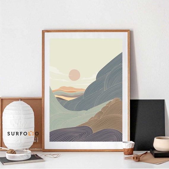 Minimalist Waves Line Art Poster