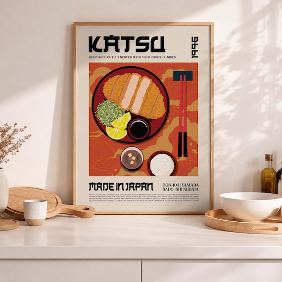 Katsu 1966 Retro Japanese Food Poster Deep Fried Cutlet Kitchen Art