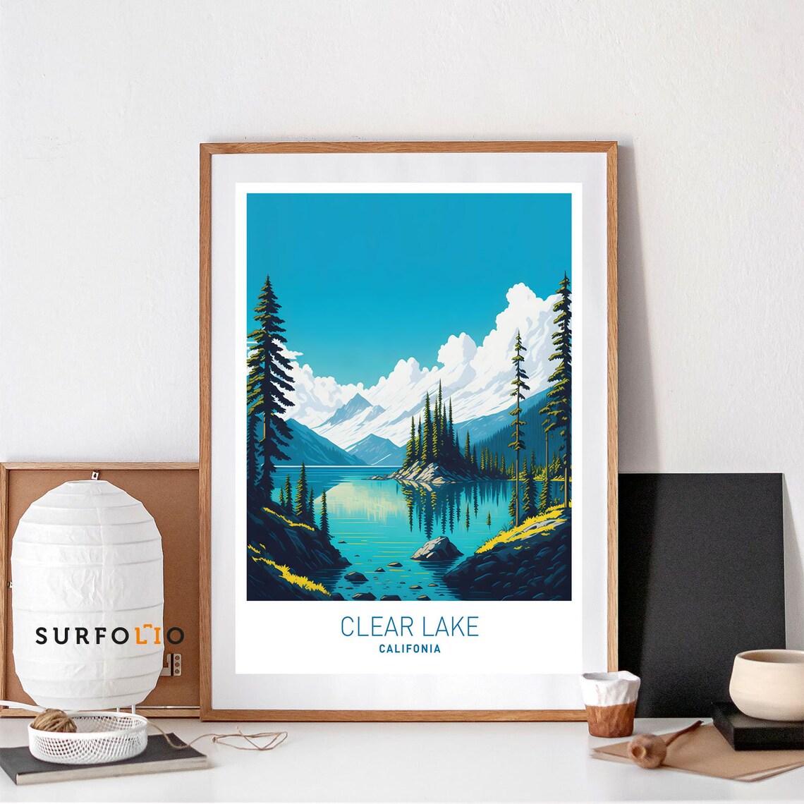 Clear Lake California, Sand Harbor Landscape Illustration