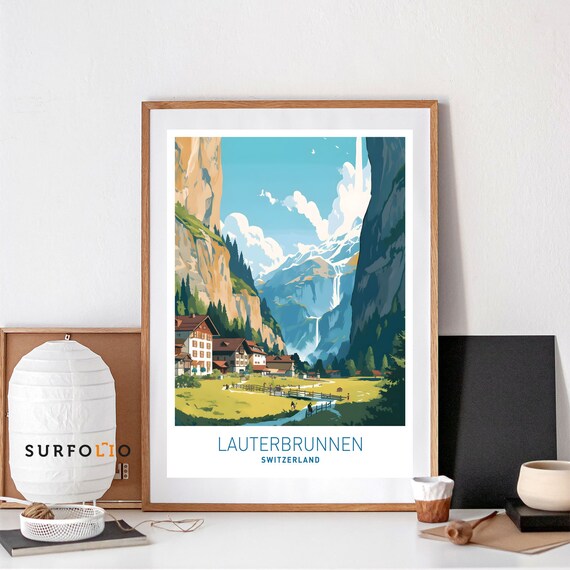 Lauterbrunnen Switzerland Travel Poster, Alpine Valley