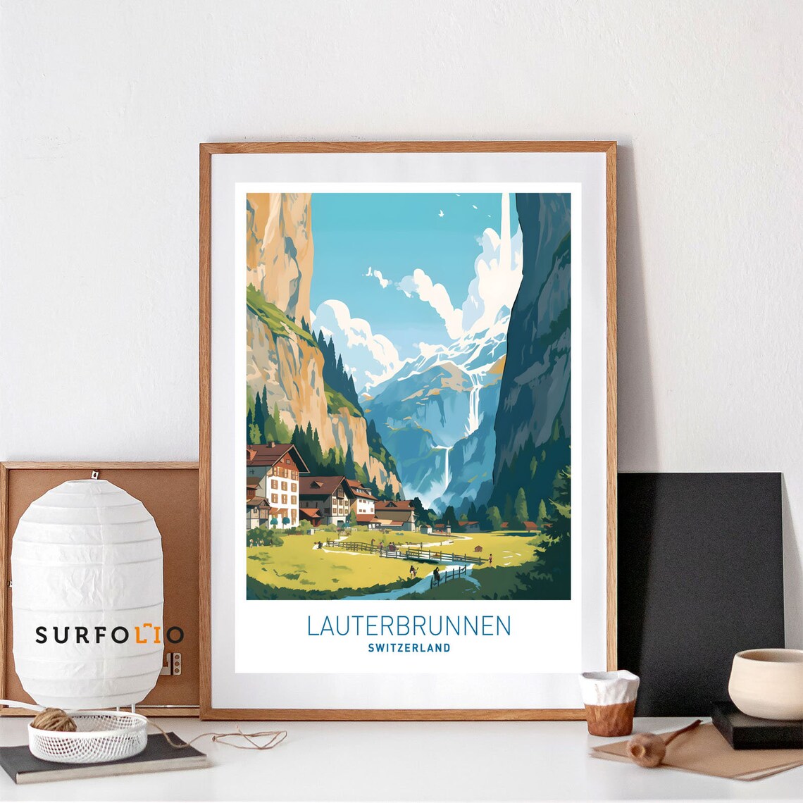 Lauterbrunnen Switzerland Travel Poster, Alpine Valley