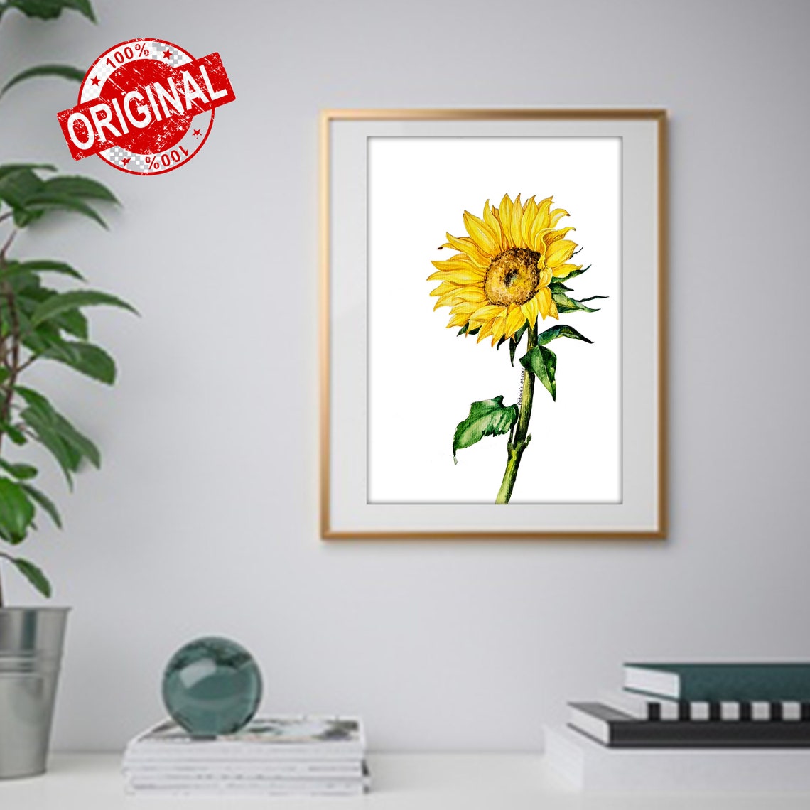 Single Sunflower Watercolor Yellow Summer Bloom Floral Poster - Image 2