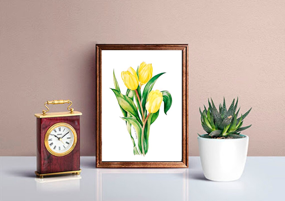 Yellow Tulips Watercolor Botanical Spring Flowers Art Poster - Image 3