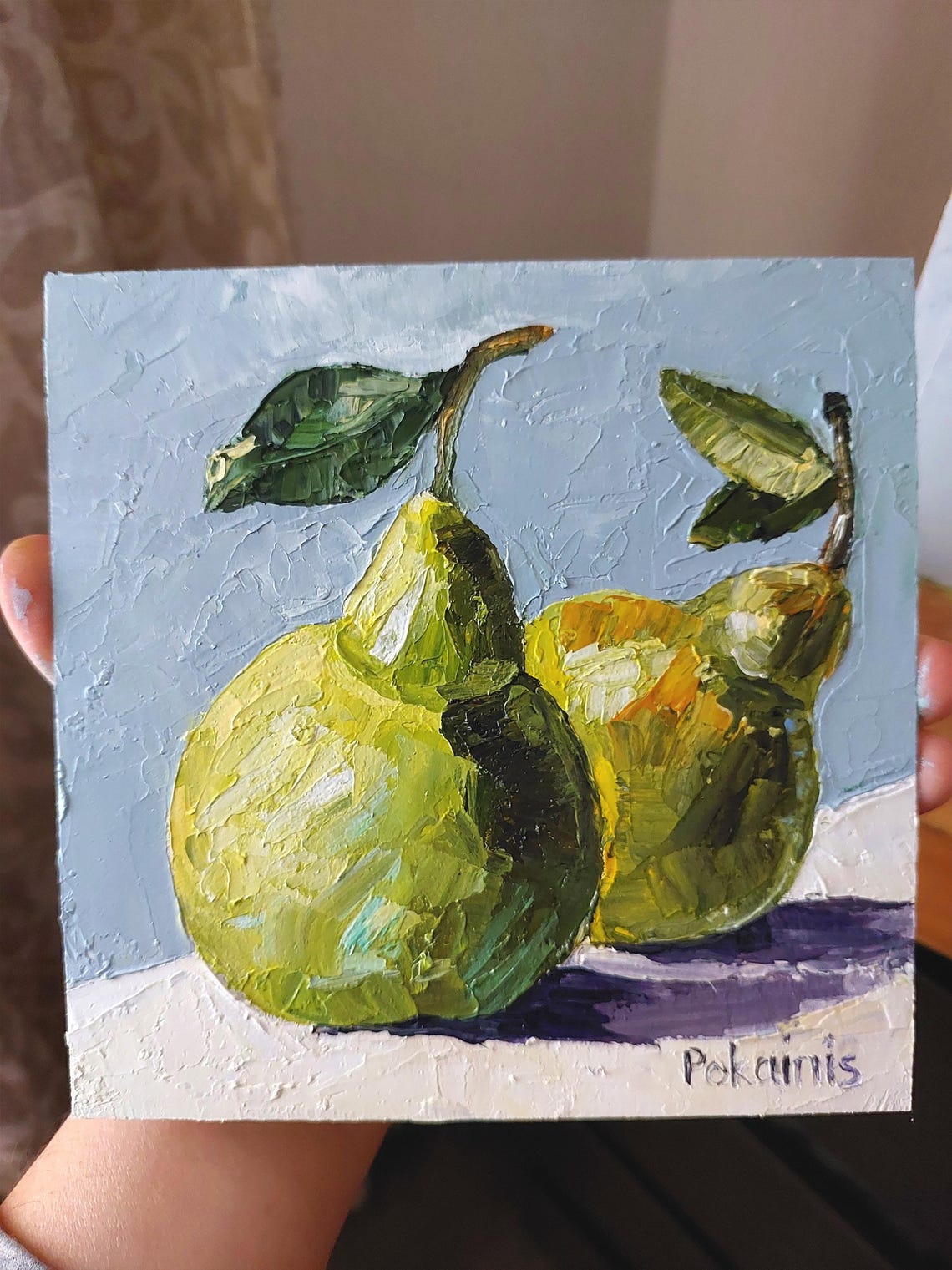 Two Fresh Pears Impasto Oil Still Life Miniature Painting Poster