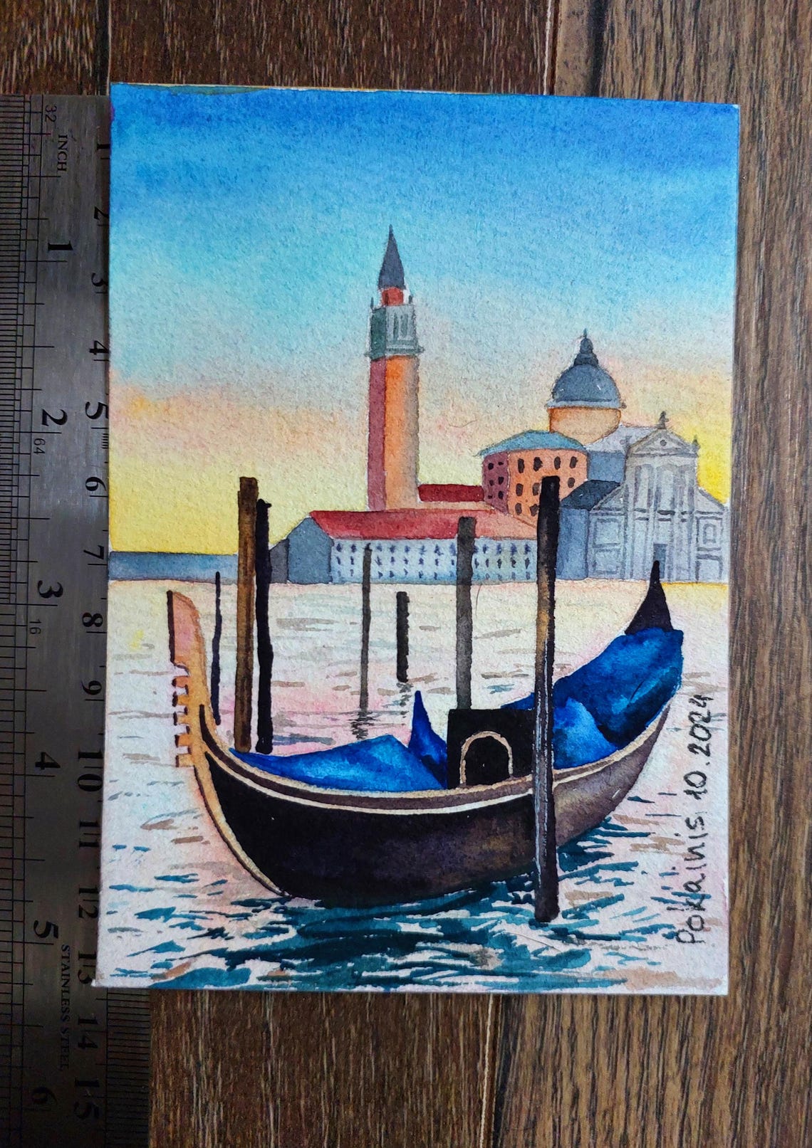 Venice Gondola Watercolor San Giorgio Maggiore Sunset Poster - Image 3