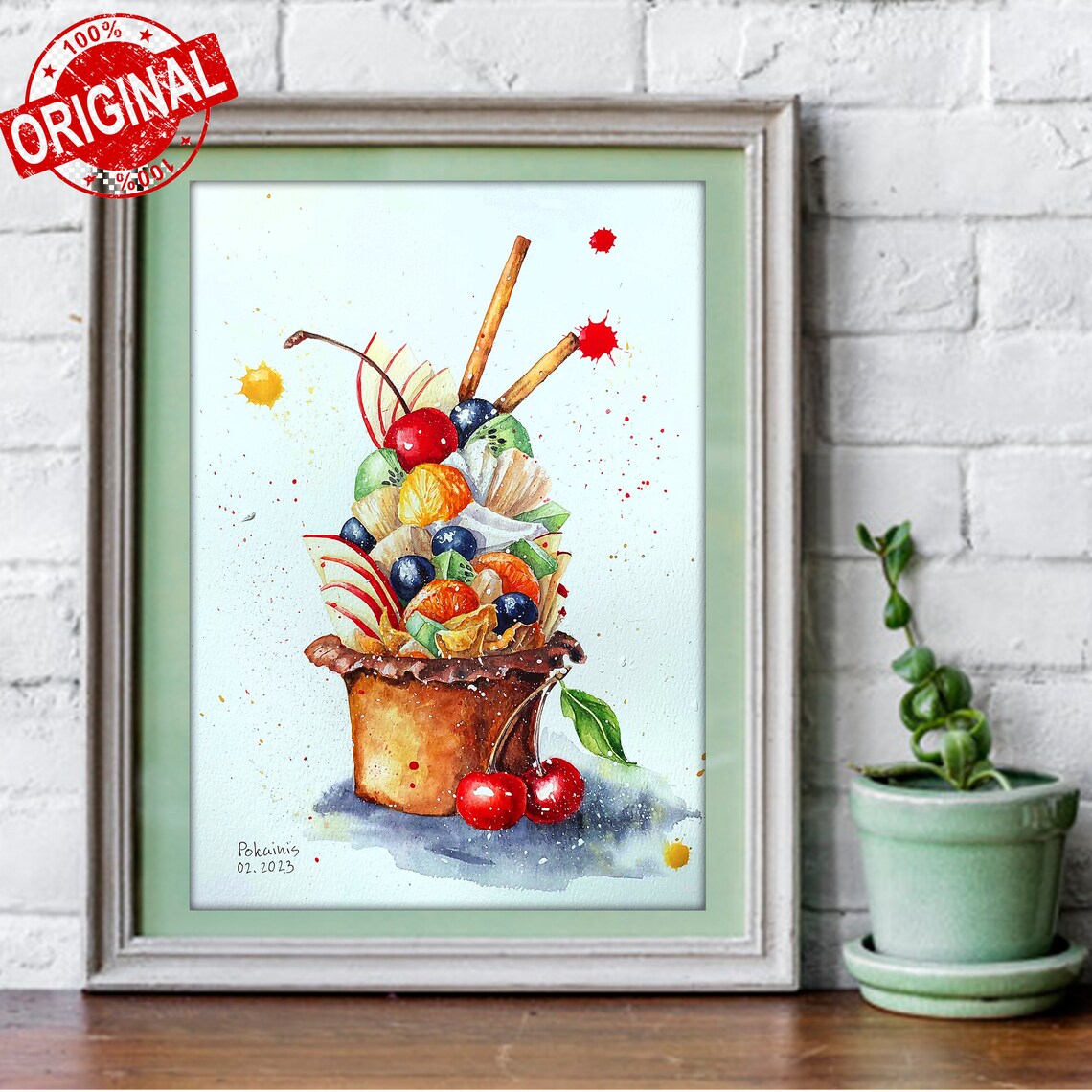 Cupcake Original Watercolor Painting Food Wall Art Fruit Painting Fruit Still Life Painting Cherry Wall Art Kitchen Original Fine Art - Image 5