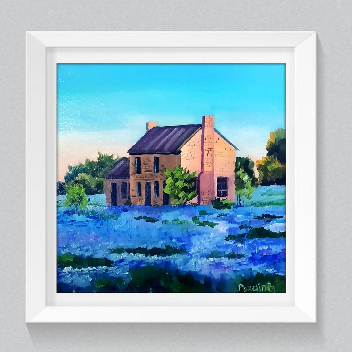 Old Stone Farmhouse Bluebonnet Field Oil Painting Spring Poster - Image 5