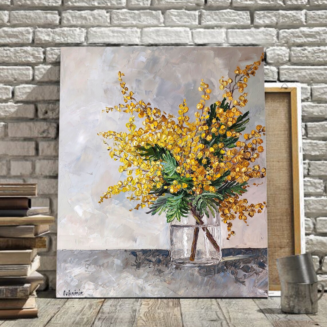 Impasto Mimosa Still Life Art Print, Kitchen Decor - Image 5