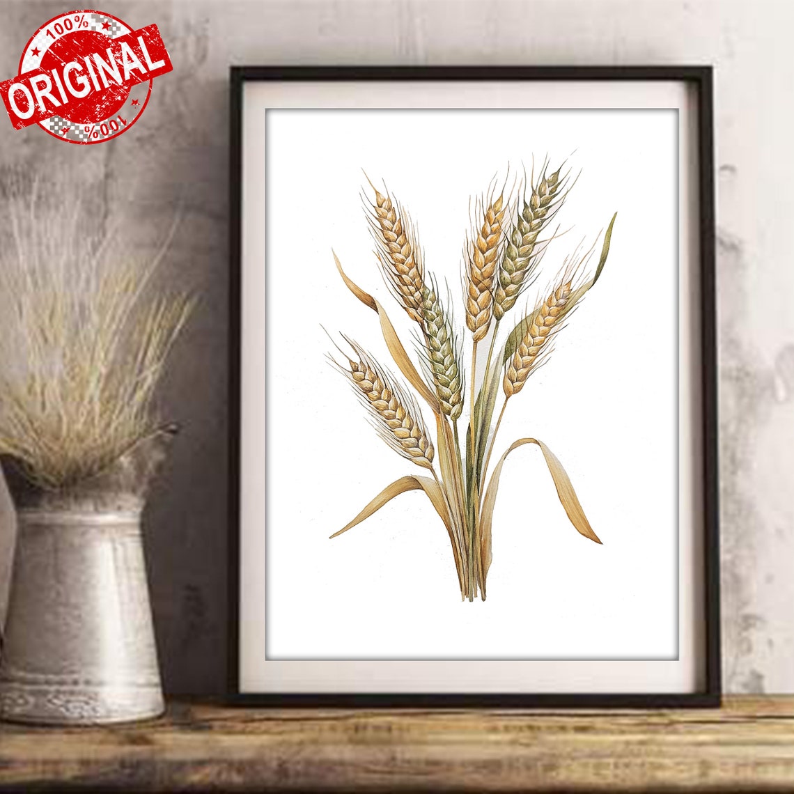 Golden Wheat Watercolor Botanical Farmhouse Kitchen Art Poster - Image 4