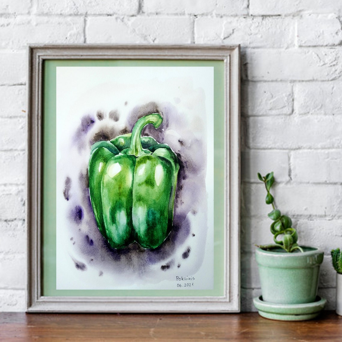 Green Bell Pepper Watercolor Vegetable Still Life Kitchen Poster - Image 4