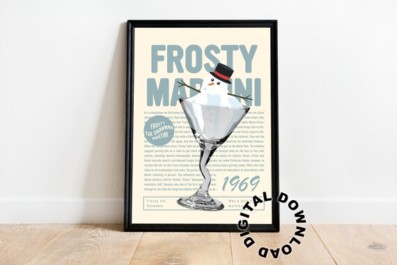 Frosty Christmas Cocktail Vintage Holiday Art Print