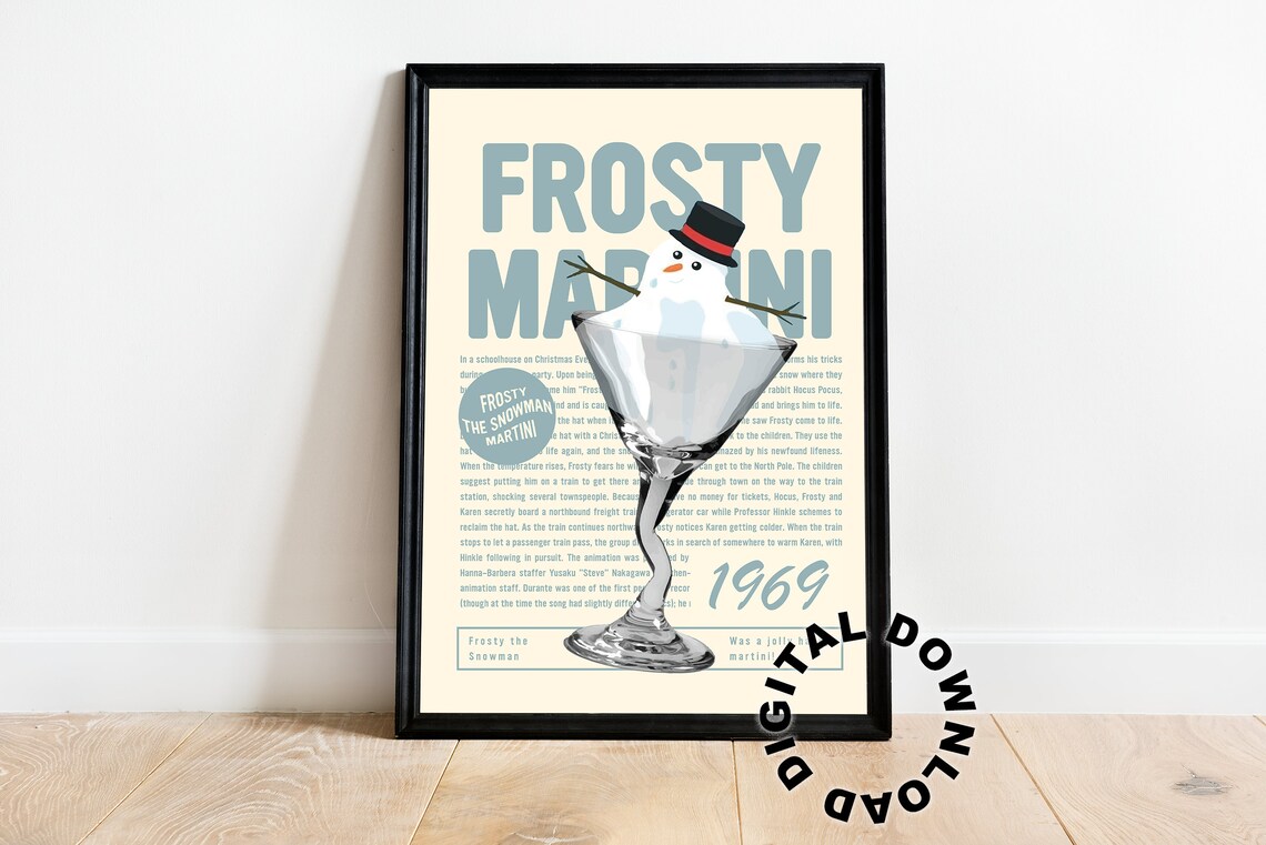 Frosty Christmas Cocktail Vintage Holiday Art Print