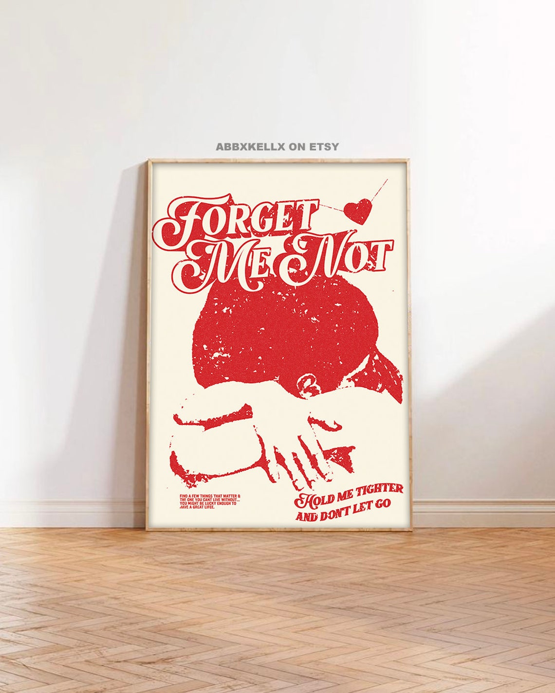Forget Me Not Red Retro Romance Embrace Typography Love Poster