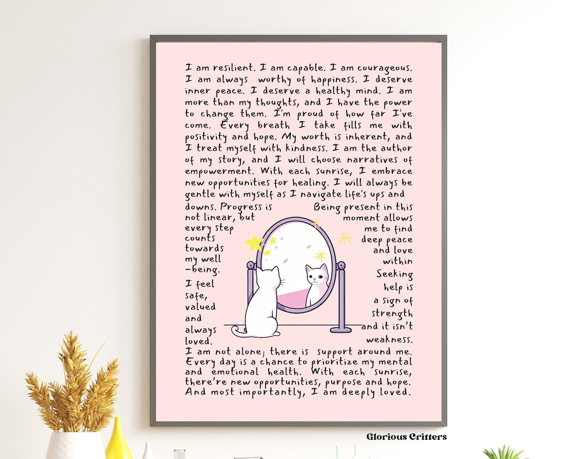 Affirmations Cat Print, Positive Self-Care Poster
