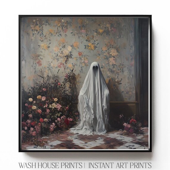 Victorian Sheet Ghost Standing Among Roses in a Parlor Poster
