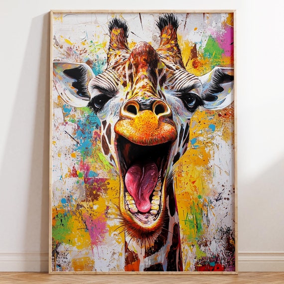 Whimsical Giraffe Poster Print Wall Art Funky Animal Portrait Trendy Modern Pop Art Maximalist Aesthetic Art