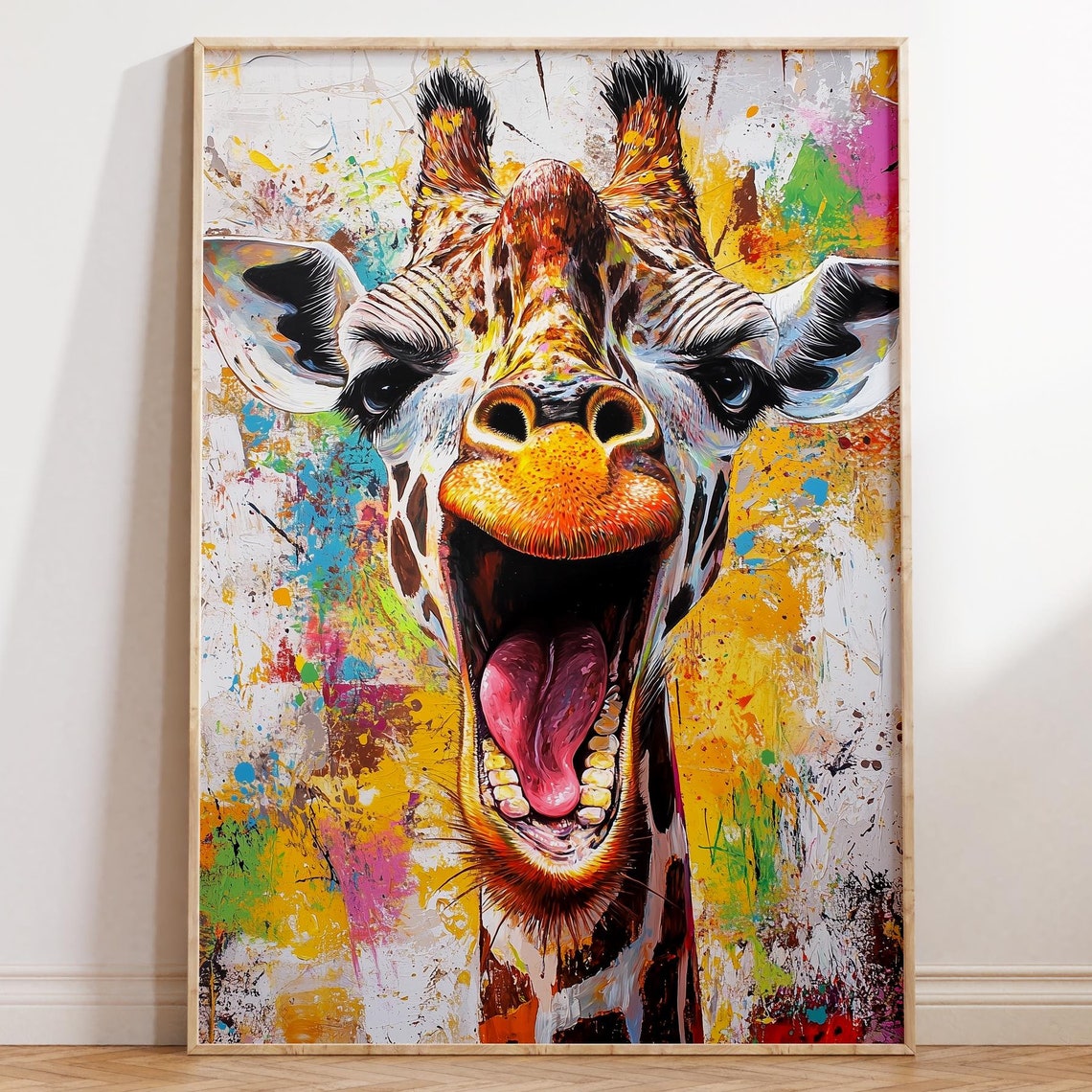 Whimsical Giraffe Poster Print Wall Art Funky Animal Portrait Trendy Modern Pop Art Maximalist Aesthetic Art