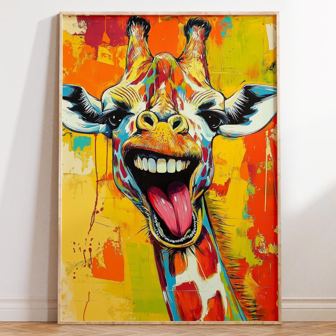 Funky Giraffe Pop Art Poster, Whimsical Animal Portrait
