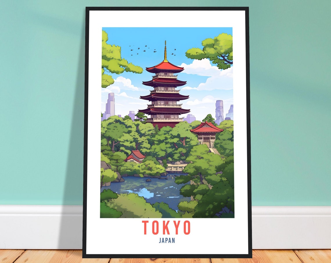 Tokyo Temple Travel Poster Tokyo Wall Hanging Japan Artwork Travel Print Wall Art Tokyo Japan Asia Home Decor Tokyo Gift Travel Art Japan