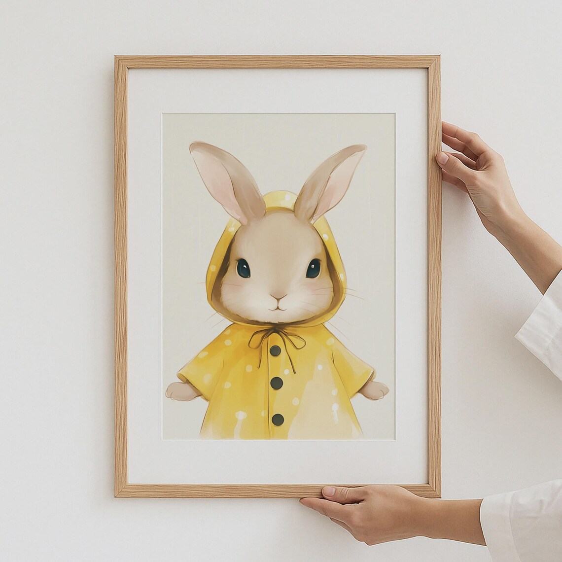 Bunny in a Yellow Raincoat Cute Kids Animal Nursery Art Poster